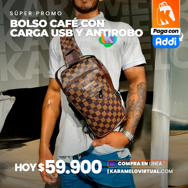 BOLSO CON CARGA USB ANTIROBO - CAFE