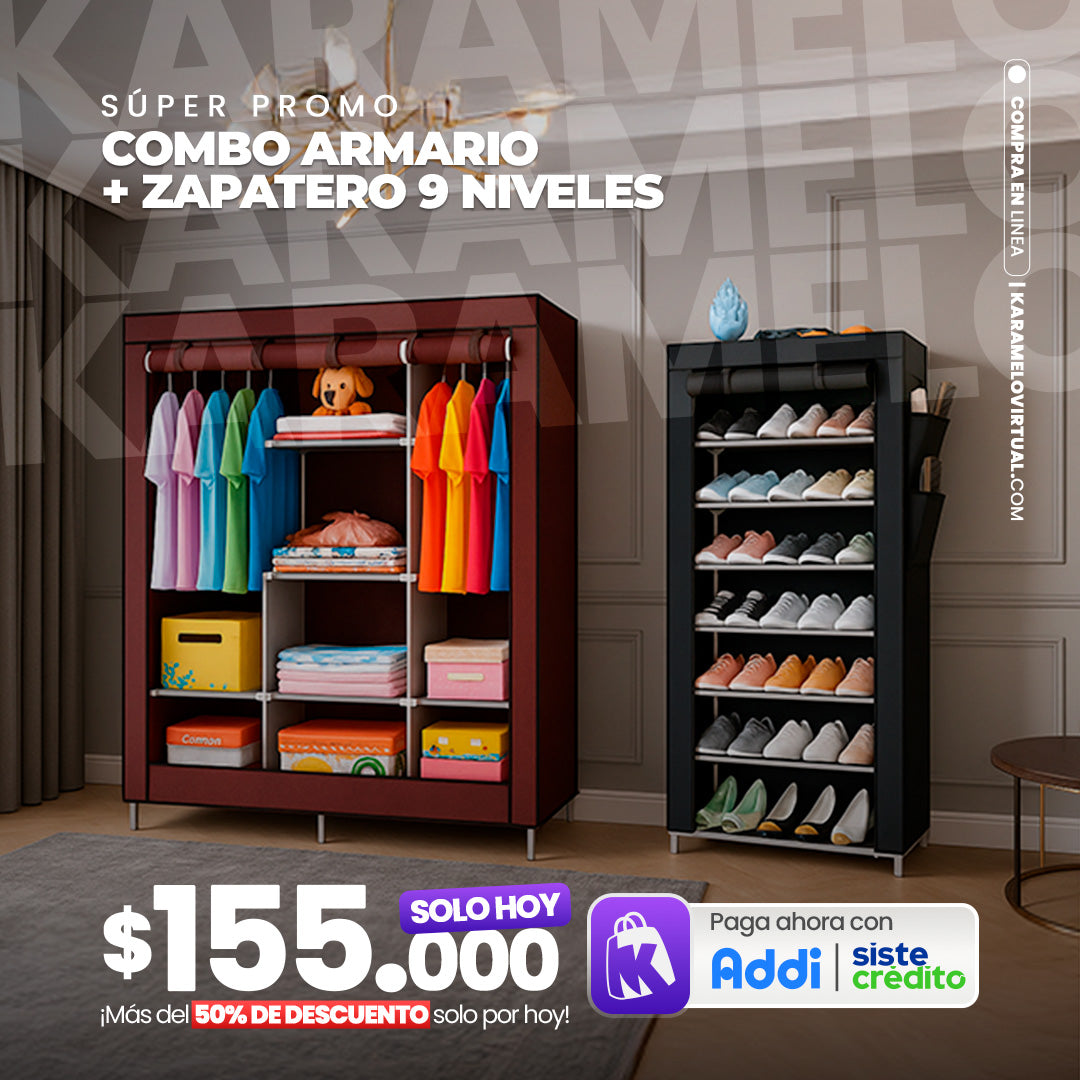 🧳 Combo Organización Máxima: Clóset Armable + Zapatero 9 Niveles tipo Clóset