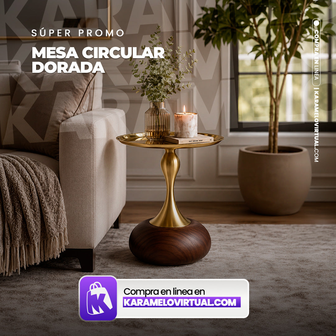MESA CIRCULAR DORADA DECORATIVA