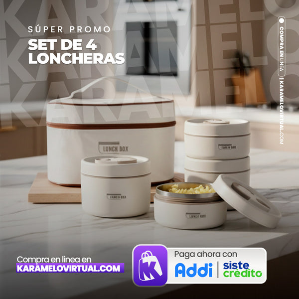 SET DE 4 LONCHERAS PORTA COMIDA HERMETICO