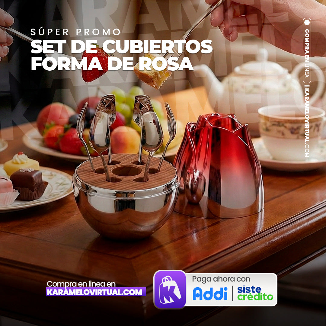 SET DE CUBIERTOS CON FORMA DE ROSA
