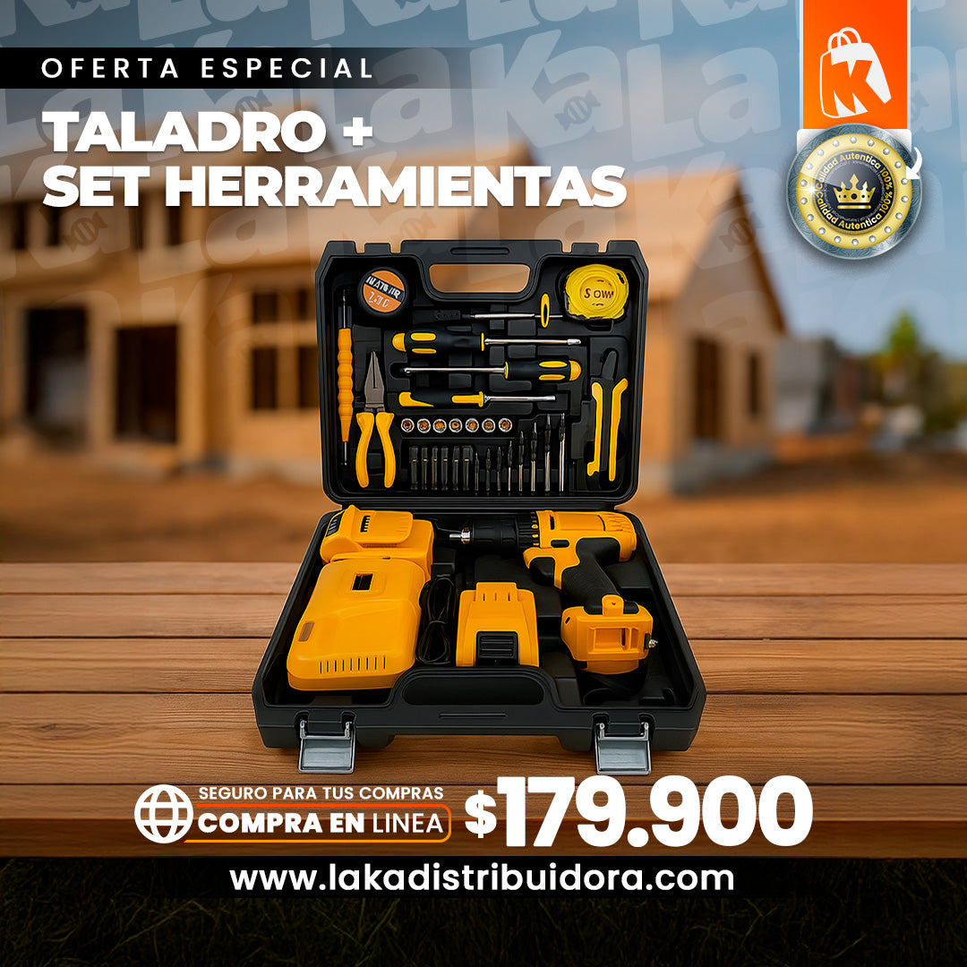 COMBO TALADRO + SET DE HERRAMIENTA